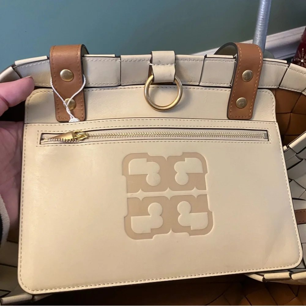 Tory Burch $1498 Sete Woven Tote in Buttermilk